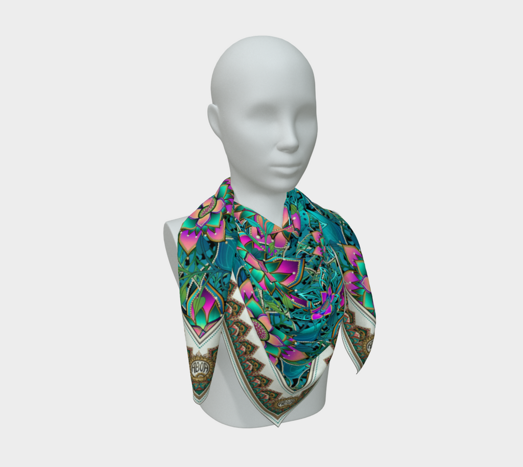 TEAL JAGUAR TROPICAL SCARF