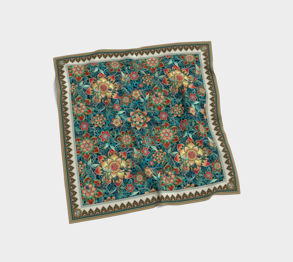 TEAL JAGUAR TROPICAL SCARF
