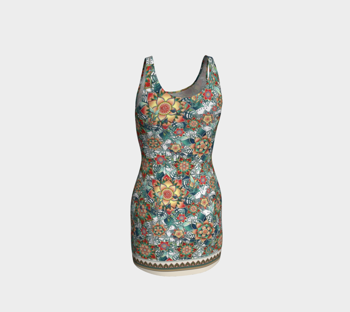 WHITE TROPICAL BODYCON DRESS