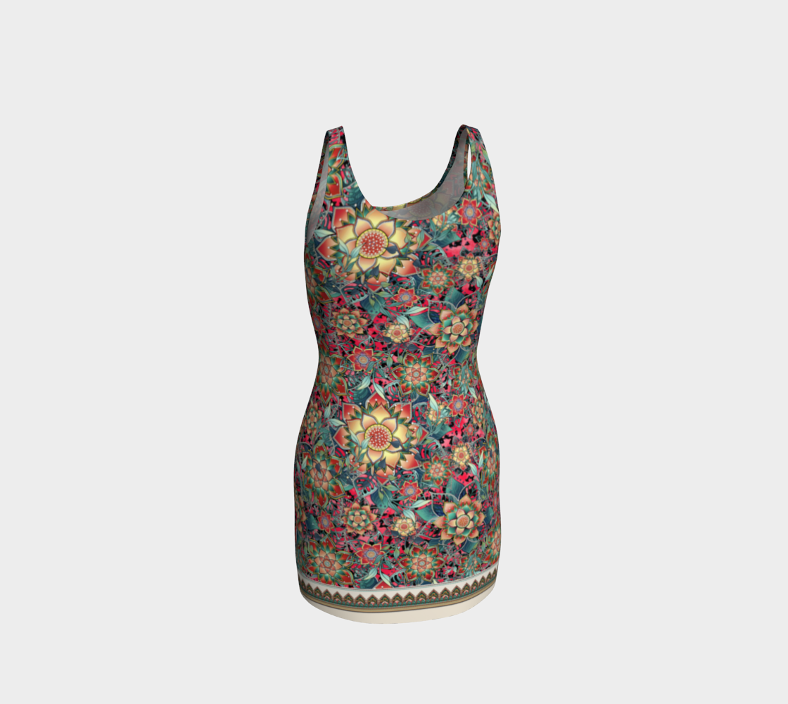 CORAL TROPICAL BODYCON DRESS
