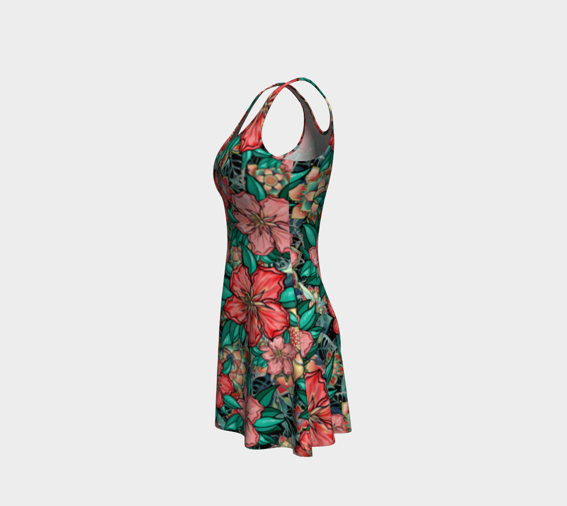 BLACK HIBISCUS FLARE DRESS