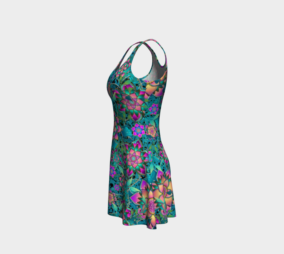 TEAL TROPICAL  FLARE DRESS