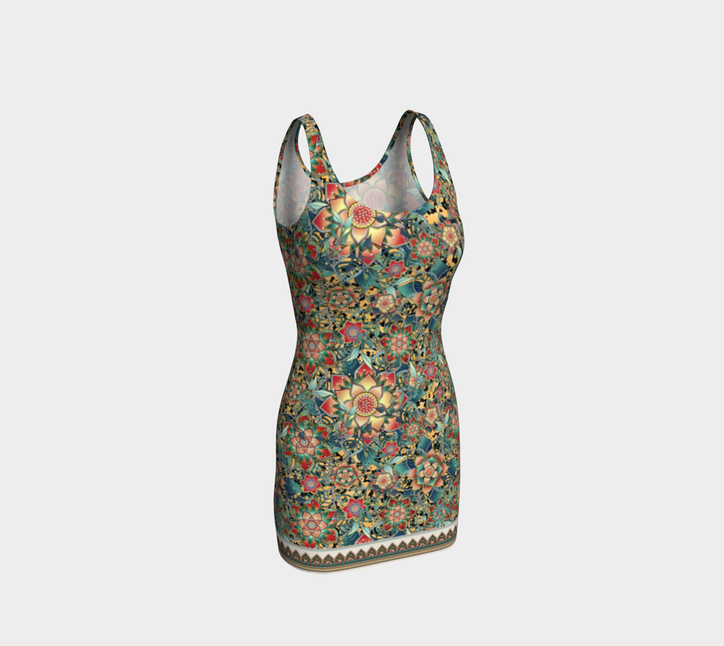PALE GOLD TROPICAL BODYCON DRESS