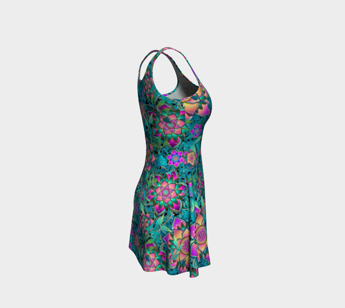 TEAL TROPICAL  FLARE DRESS