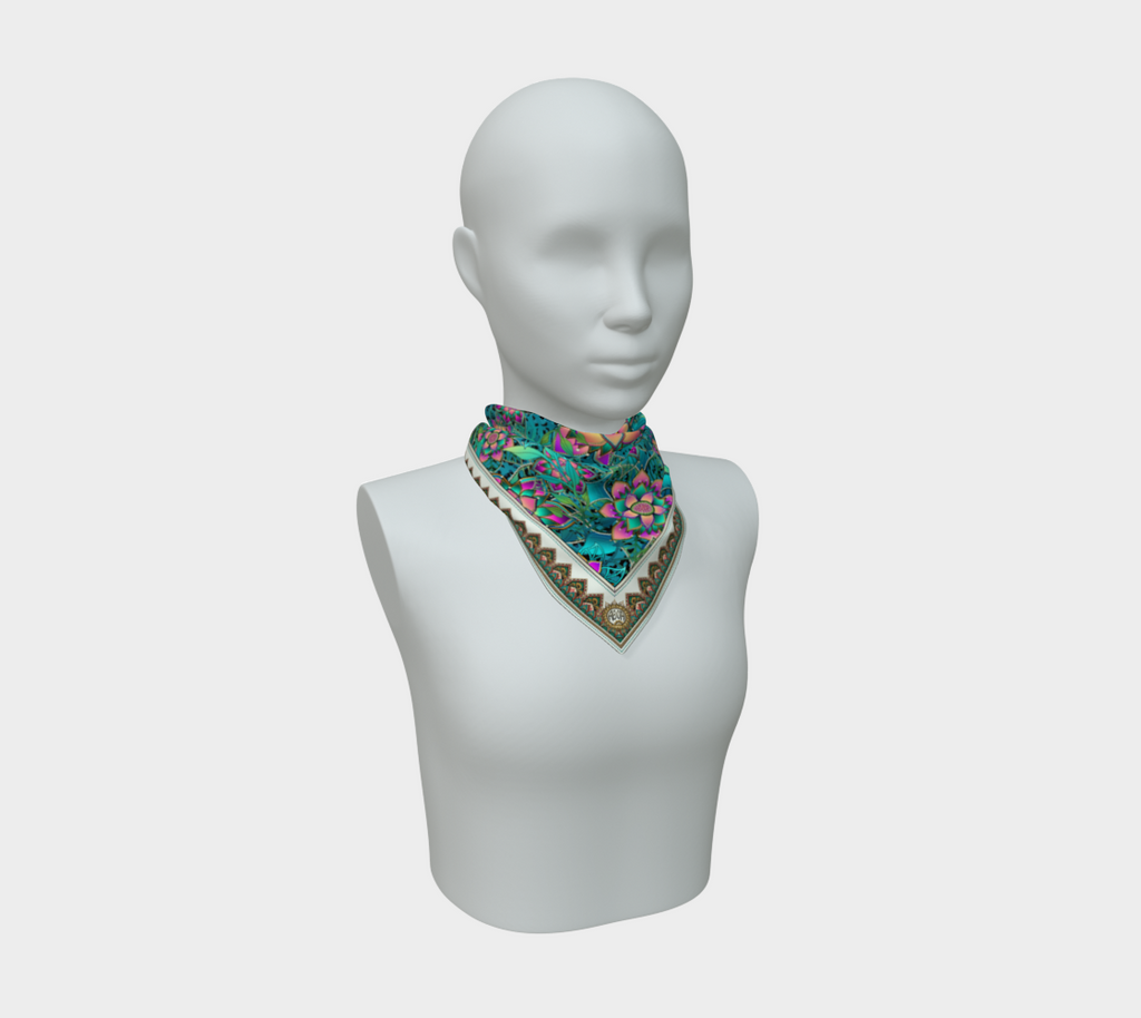 TEAL JAGUAR TROPICAL SCARF