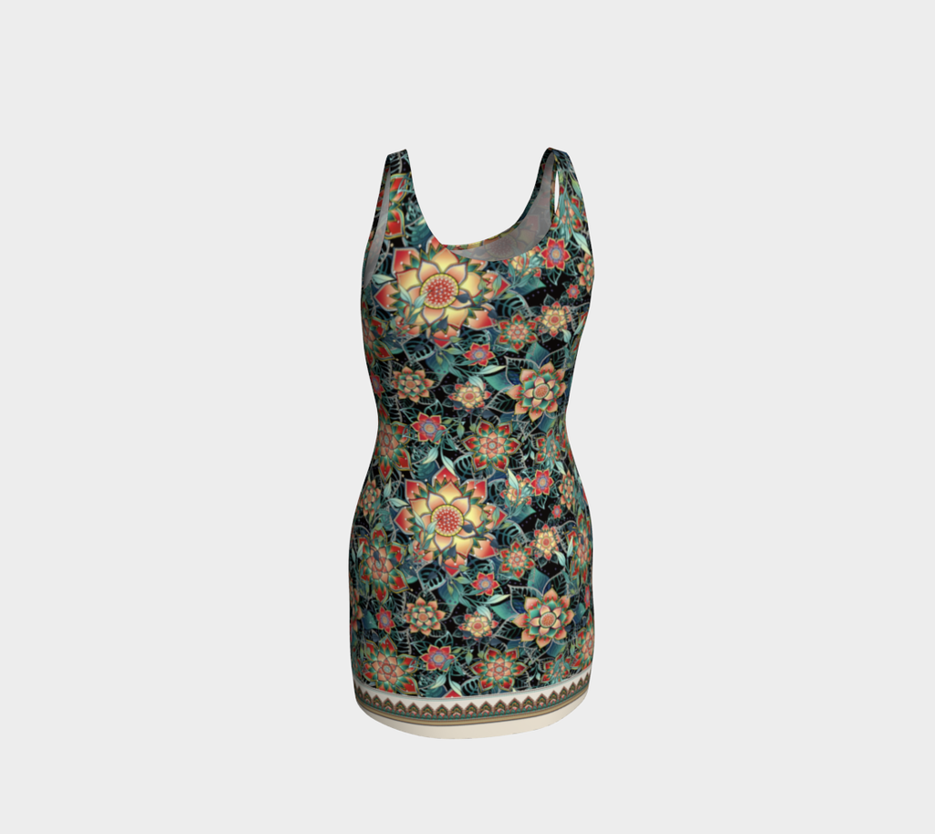 BLACK TROPICAL BODYCON DRESS