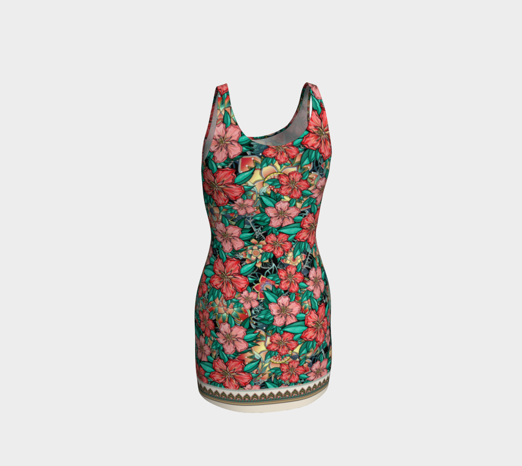 BLACK HIBISCUS BODYCON DRESS