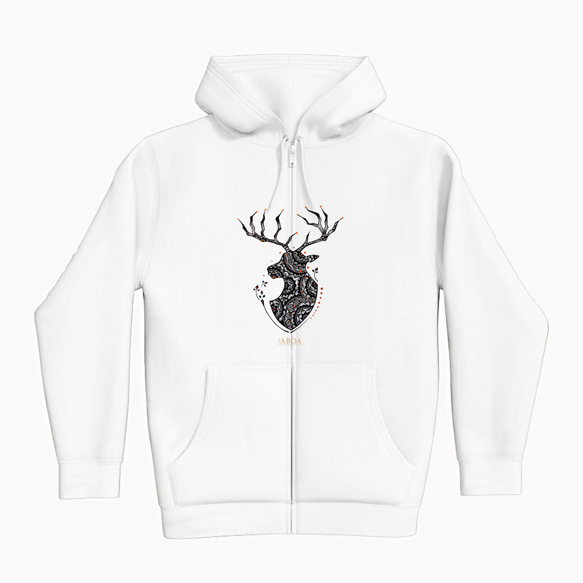 lifestyle apparel, casual clothing, unisex, buck, deer, reindeer, mandala, stippled ink, ink art, pointillism, dot work, animal art, hoodie, hoody, hoody season, fleece, winter looks, winter fashion, winter wear, streetwear