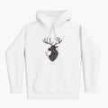 lifestyle apparel, casual clothing, unisex, buck, deer, reindeer, mandala, stippled ink, ink art, pointillism, dot work, animal art, hoodie, hoody, hoodie season, fleece