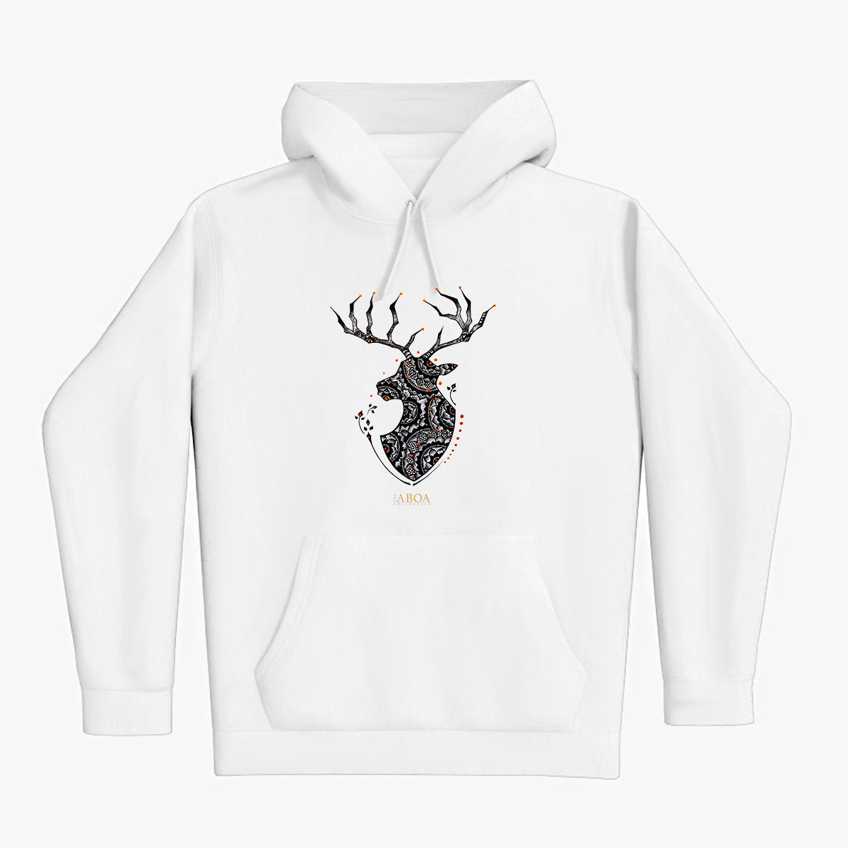 lifestyle apparel, casual clothing, unisex, buck, deer, reindeer, mandala, stippled ink, ink art, pointillism, dot work, animal art, hoodie, hoody, hoodie season, fleece