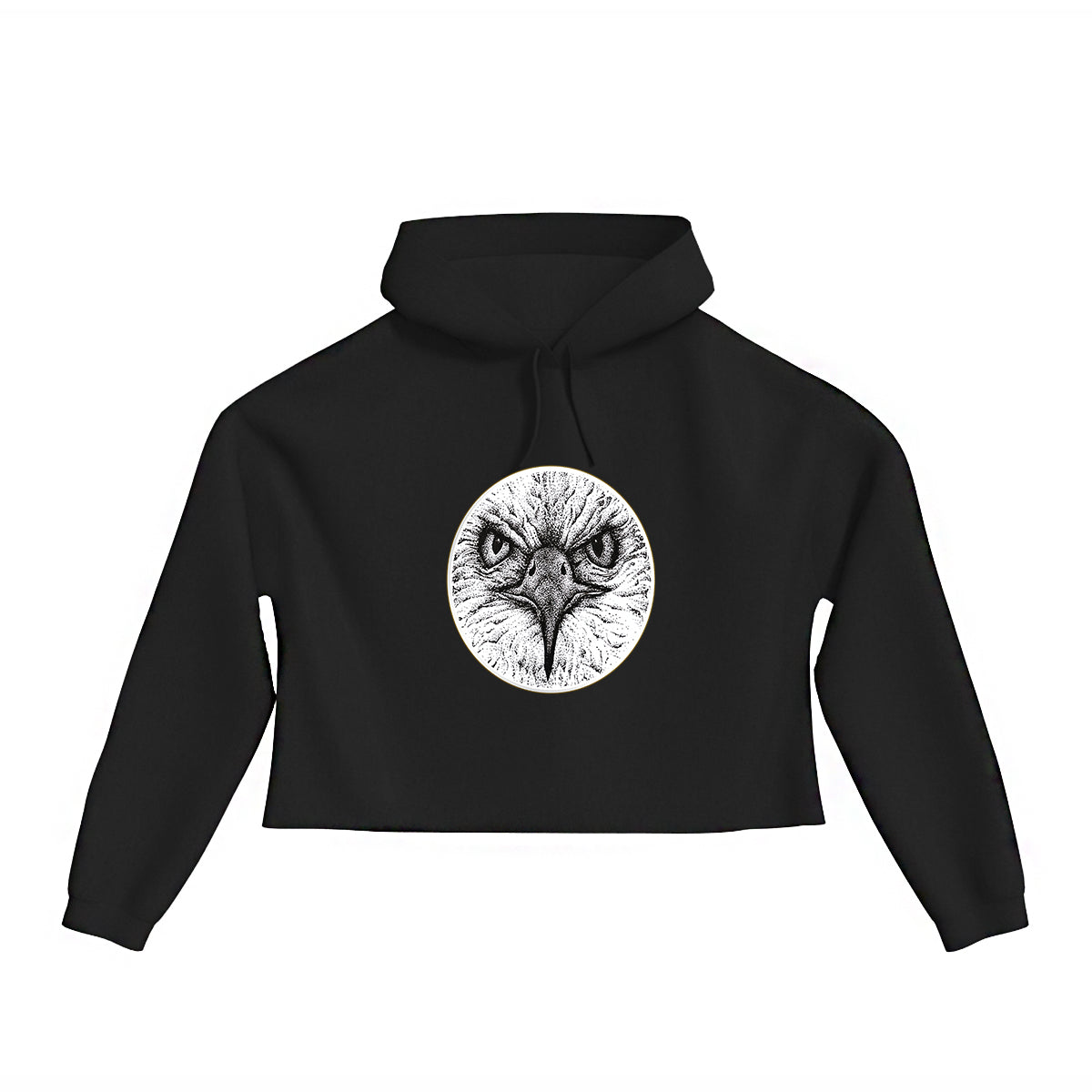 lifestyle apparel, casual clothing, logo tee, cropped hoody, hoody, hoody season, winter wear, winter looks, winter fashion, streetwear, women's fashion, women's looks, lifestyle apparel, casual clothing, unisex, stippled ink, ink art, pointillism, dot work, animal art, eagle, portrait, birds, birds of prey