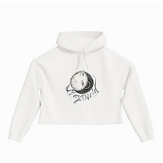 lifestyle apparel, casual clothing, logo tee, cropped hoody, hoody, hoody season, winter wear, winter looks, winter fashion, streetwear, women's fashion, women's looks, lifestyle apparel, casual clothing, unisex, stippled ink, ink art, pointillism, dot work, moon, loon lovers, mandala, love, black and white, stay wild, stipple, wild heart, free spirit