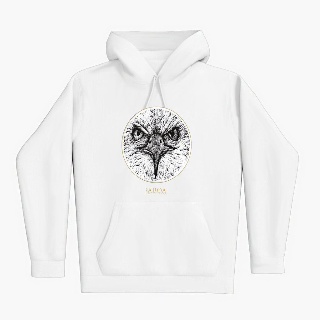 lifestyle apparel, casual clothing, unisex, stippled ink, ink art, pointillism, dot work, animal art, eagle, portrait, birds, birds of prey, hoody, hoodie season, fleece