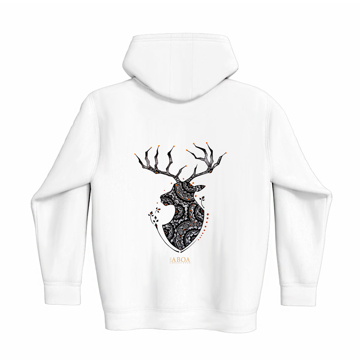 lifestyle apparel, casual clothing, unisex, buck, deer, reindeer, mandala, stippled ink, ink art, pointillism, dot work, animal art, hoody, hoodie, hoody season, fleece, winter looks, winter fashion, winter wear, streetwear