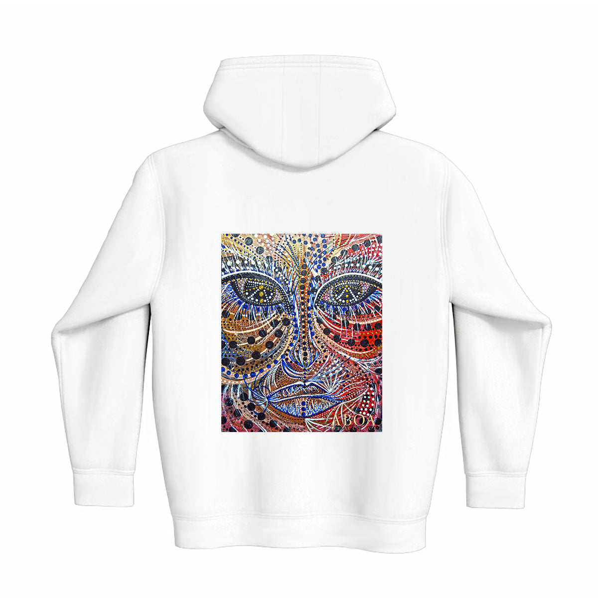 lifestyle apparel, casual clothing, unisex, stippled ink, ink art, pointillism, dot work, portrait, abstract portrait, pointillism, spirituality, rawness, earthly, spirit, colours, bold, fierce, energy, winter looks, winter fashion, winter wear, streetwear