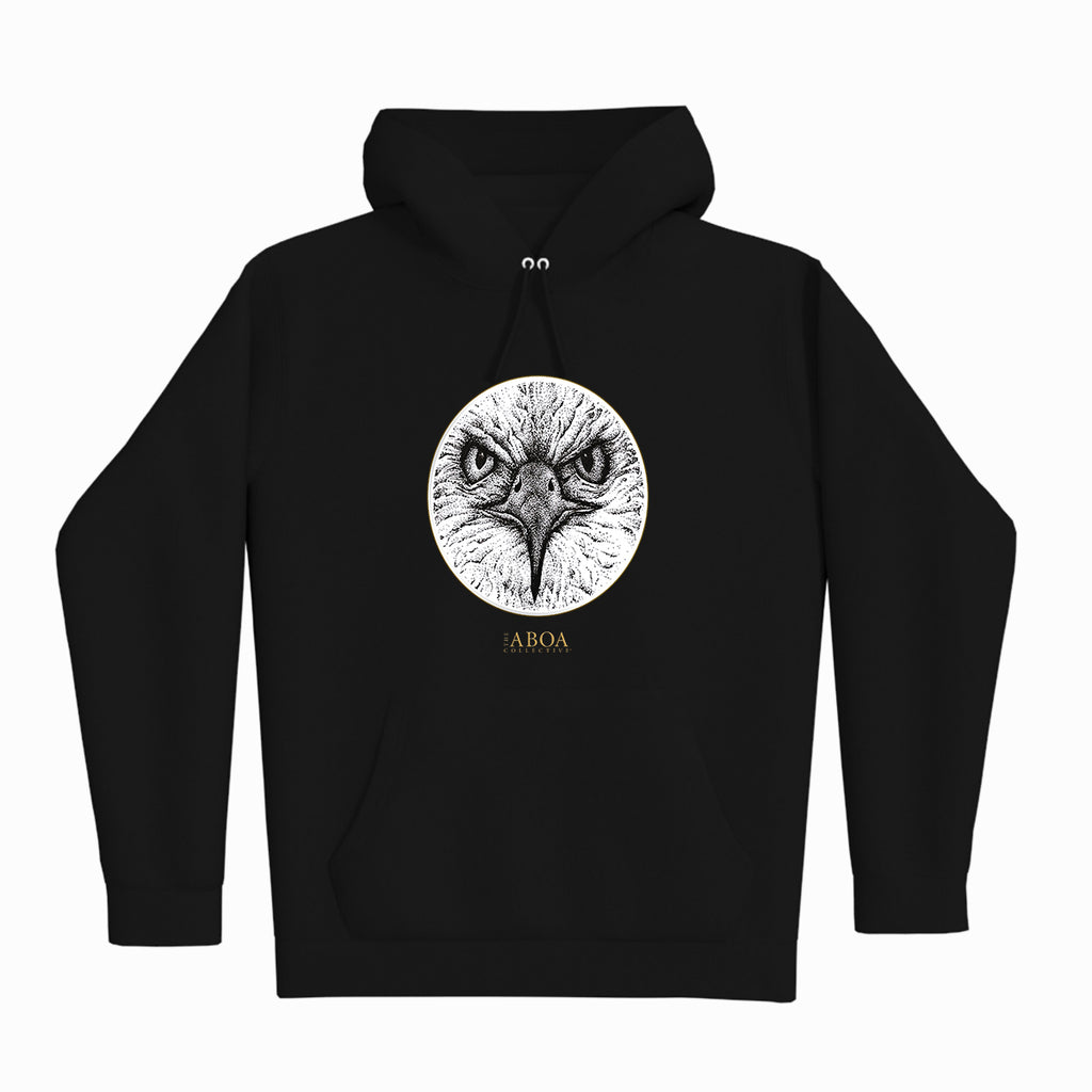 lifestyle apparel, casual clothing, unisex, stippled ink, ink art, pointillism, dot work, animal art, eagle, portrait, birds, birds of prey, hoody, hoodie season, fleece