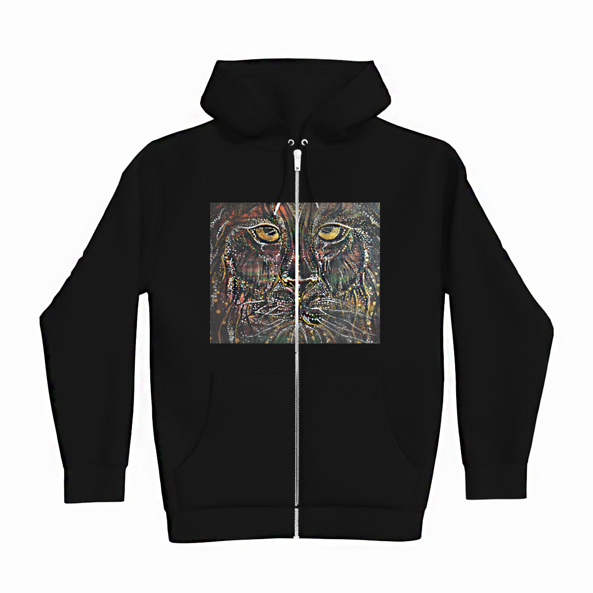 lifestyle apparel, casual clothing, unisex, stippled ink, ink art, pointillism, dot work, animal art, lion, portrait, abstract portrait, pointillism, king, lion art, fierce, humble, hoody, hoodie, hoody season, fleece, winter looks, winter wear, winter fashion, streetwear