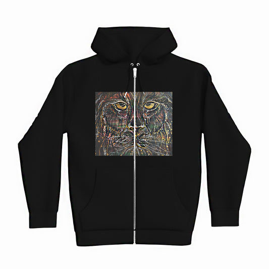 lifestyle apparel, casual clothing, unisex, stippled ink, ink art, pointillism, dot work, animal art, lion, portrait, abstract portrait, pointillism, king, lion art, fierce, humble, hoody, hoodie, hoody season, fleece, winter looks, winter wear, winter fashion, streetwear