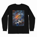 lifestyle apparel, casual clothing, unisex, stippled ink, ink art, pointillism, dot work, animal art, lion, portrait, abstract portrait, pointillism,, meteor showers, universe, spiritual,  playground, aliens, long sleeve, long sleeve tee, winter looks, winter fashion, winter wear, streetwear