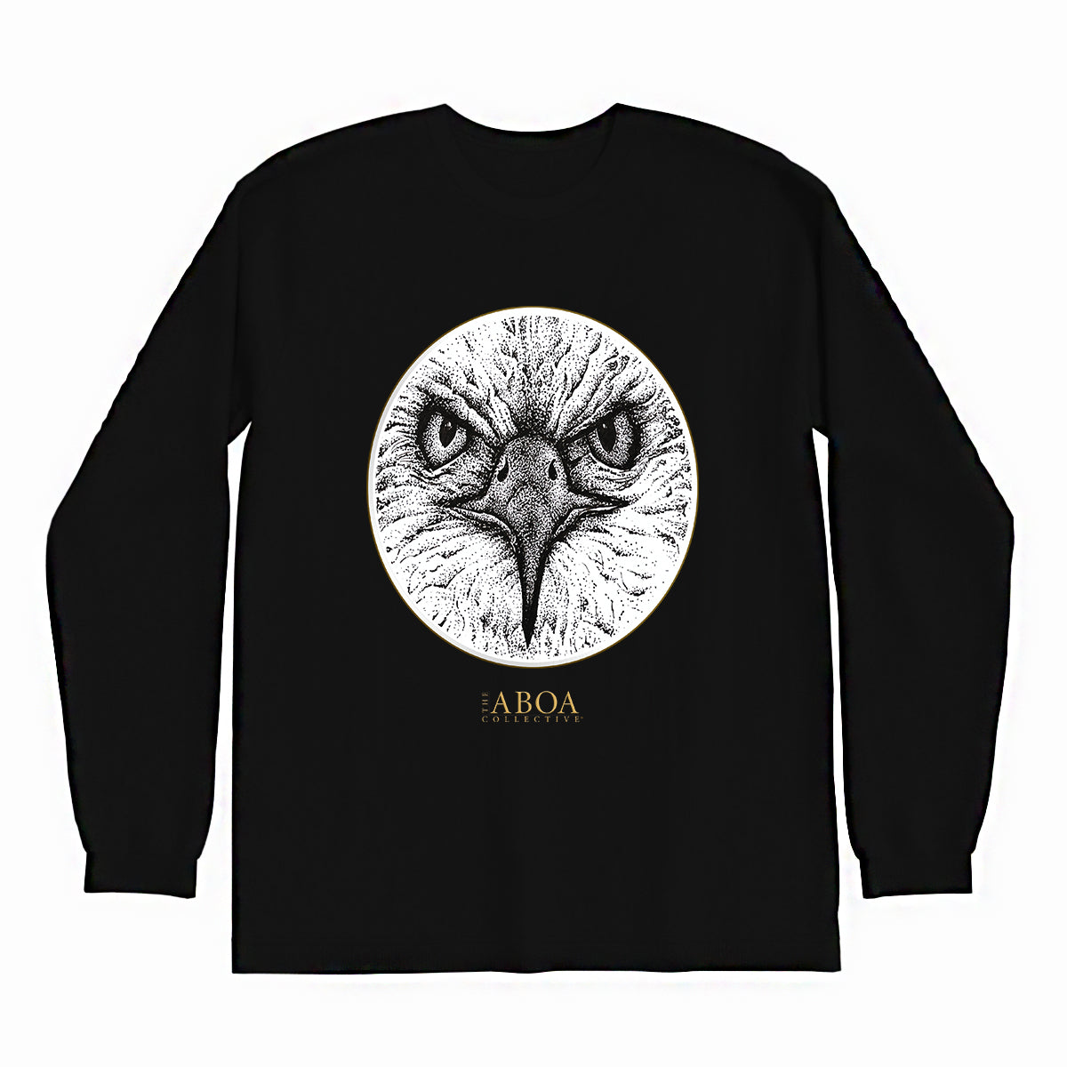 lifestyle apparel, casual clothing, unisex, stippled ink, ink art, pointillism, dot work, animal art, eagle, portrait, birds, birds of prey, long sleeve, long sleeve tee, winter fashion, winter wear, winter looks, streetstyle
