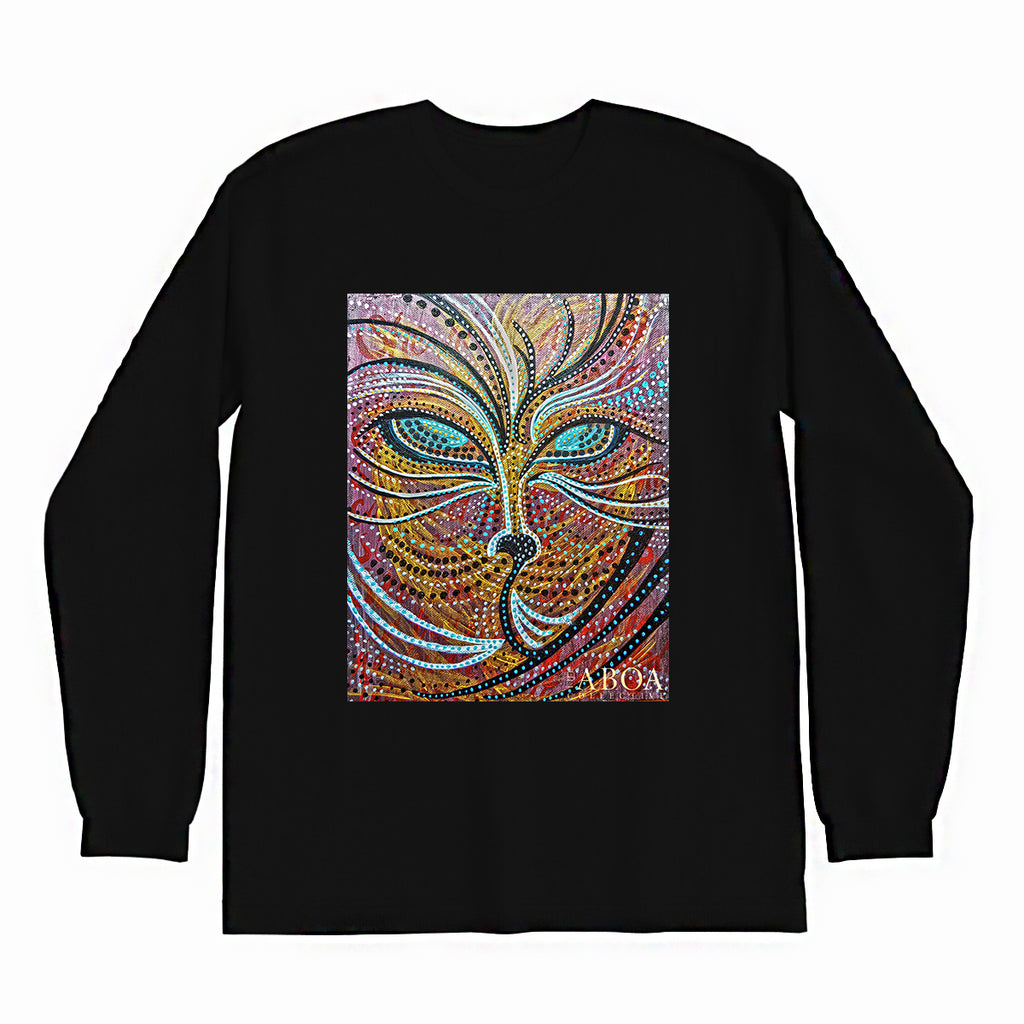 lifestyle apparel, casual clothing, unisex, stippled ink, ink art, pointillism, dot work, animal art, fox, portrait, abstract portrait, pointillism, long sleeve, long sleeve tee, winter fashion, winter wear, winter looks, streetwear