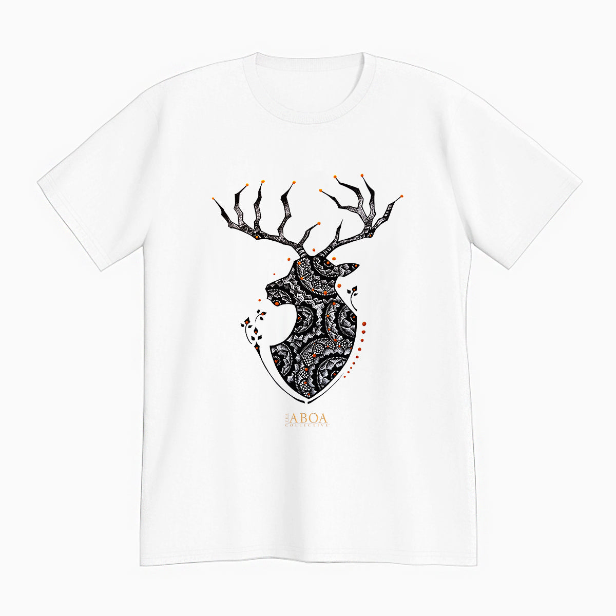t-shirt, tees, lifestyle apparel, casual clothing, logo tee, unisex, buck, deer, reindeer, mandala, stippled ink, ink art, pointillism, dot work, animal art