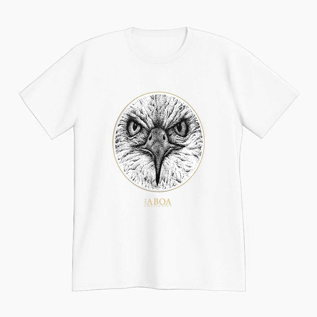 lifestyle apparel, casual clothing, logo tee, unisex, stippled ink, ink art, pointillism, dot work, animal art, eagle, portrait, birds, birds of prey, tees, t-shirt