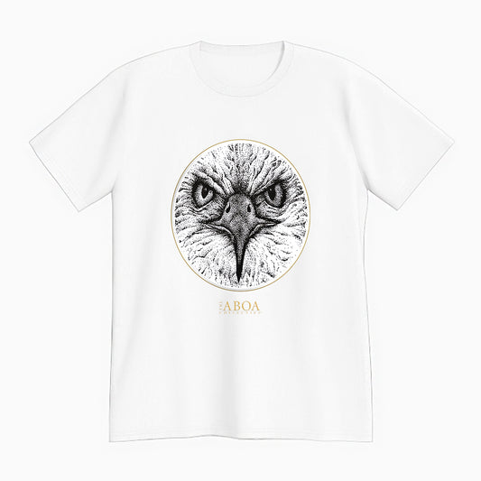 lifestyle apparel, casual clothing, logo tee, unisex, stippled ink, ink art, pointillism, dot work, animal art, eagle, portrait, birds, birds of prey, tees, t-shirt