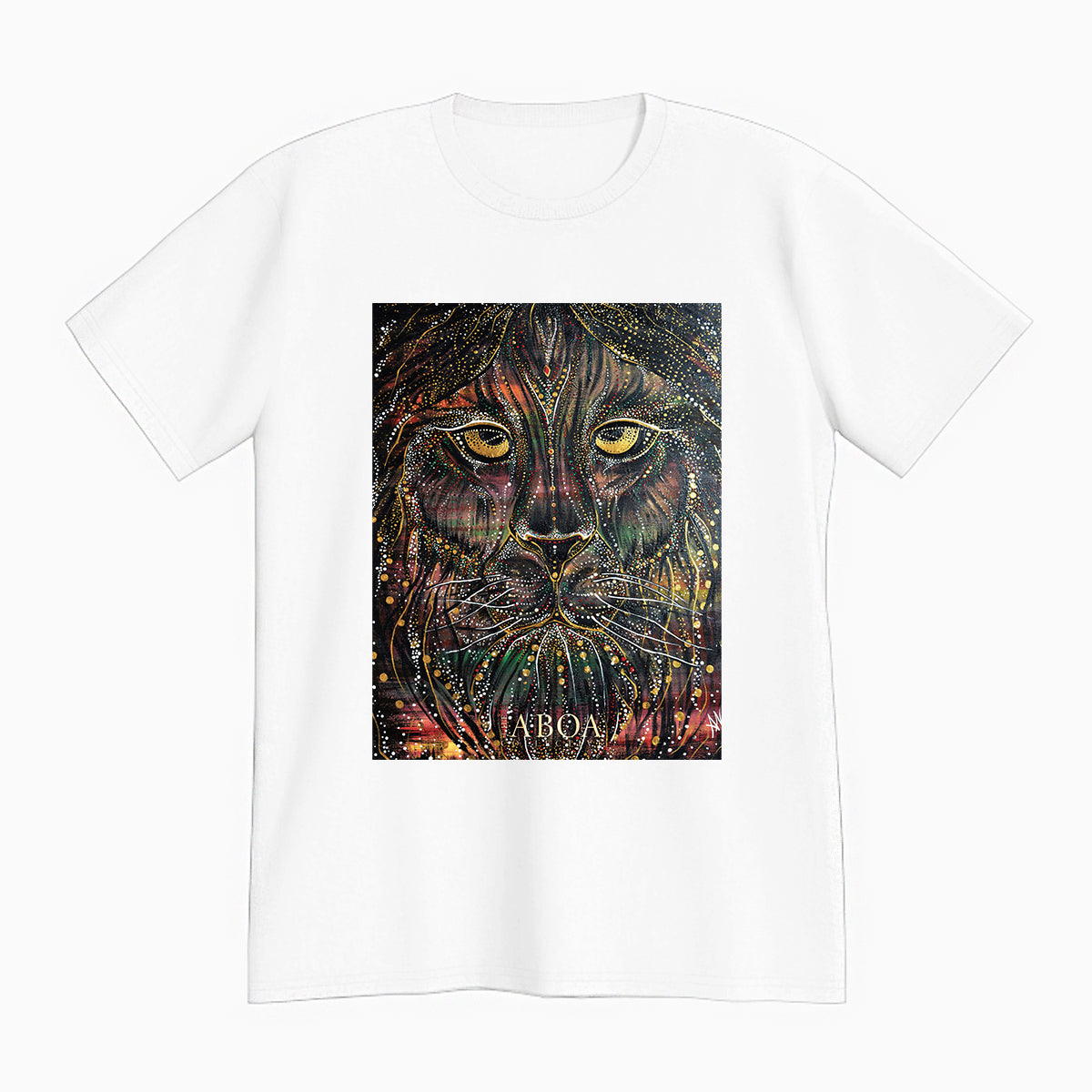 lifestyle apparel, casual clothing, unisex, stippled ink, ink art, pointillism, dot work, animal art, lion, portrait, abstract portrait, pointillism, king, lion art, fierce, humble, tee, t-shirt