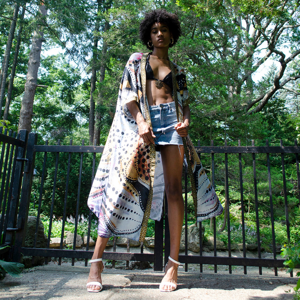 robe, cover up, swimwear, beachwear, resort wear, pattern design, textile design, handmade, couture, boho look, boho style, wanderlust, fashion photography, jaguar, lion