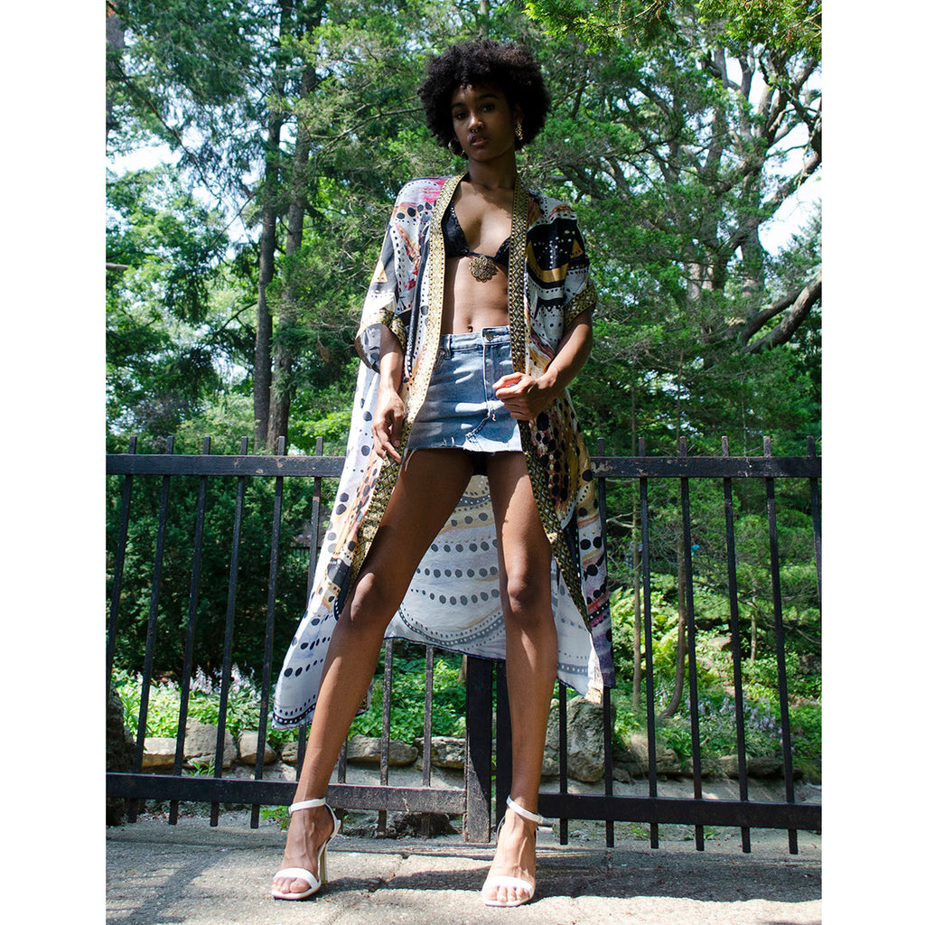 robe, cover up, swimwear, beachwear, resort wear, pattern design, textile design, handmade, couture, boho look, boho style, wanderlust, fashion photography, jaguar, lion