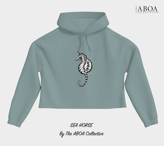 seahorse, sea mammals, animals, animal lovers, animal art, black and white, tropical, resort wear, travel fashion, summer fashion, wanderlust,  hoodie, hoody, women's hoody, fleece, cropped hoody