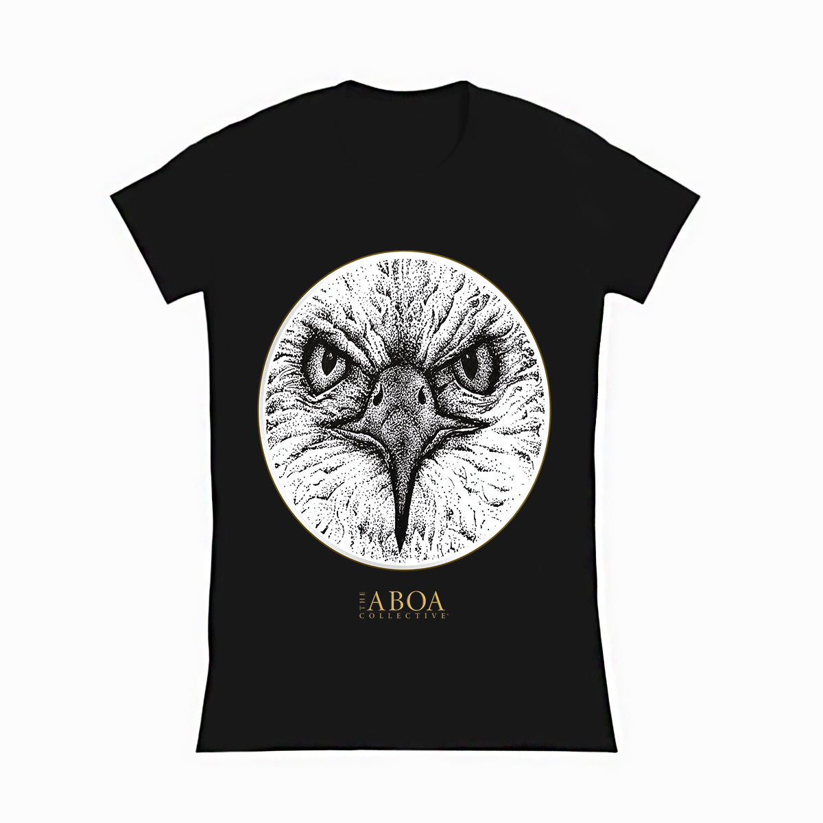 lifestyle apparel, casual clothing, unisex, stippled ink, ink art, pointillism, dot work, animal art, eagle, portrait, birds, birds of prey, stipple ink, women's tee, women's fashion, women's wear