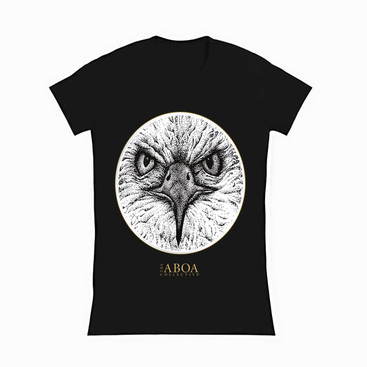 lifestyle apparel, casual clothing, unisex, stippled ink, ink art, pointillism, dot work, animal art, eagle, portrait, birds, birds of prey, stipple ink, women's tee, women's fashion, women's wear