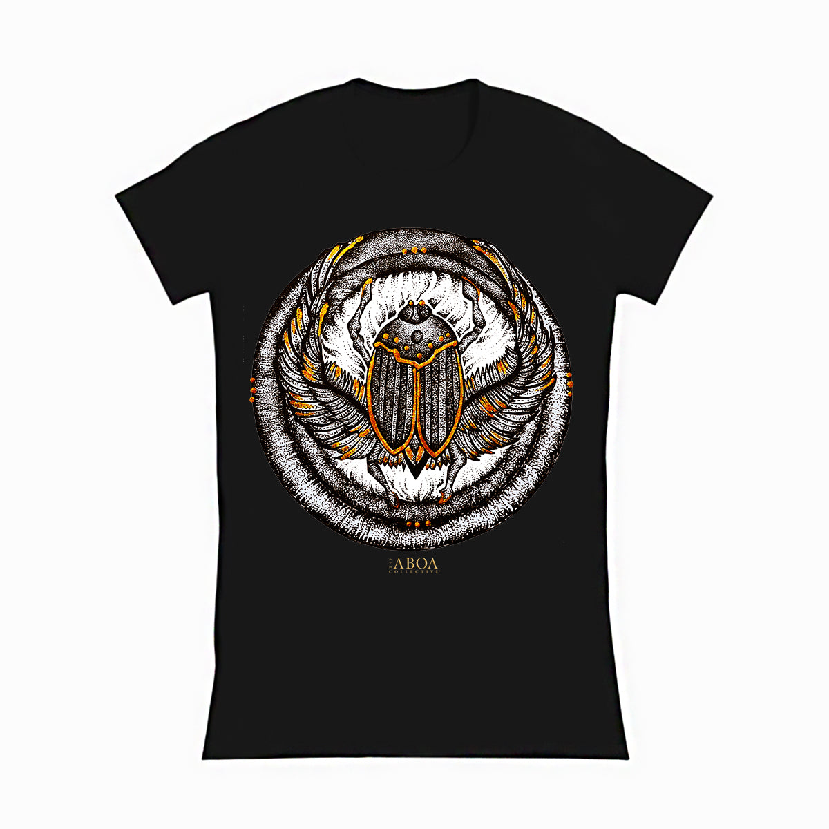 lifestyle apparel, casual clothing, unisex, stippled ink, ink art, pointillism, dot work, animal art, scarab, beetle, ink, black and white, stipple, women's t-shirt, women's fashion, women's wear, tees, t-shirt