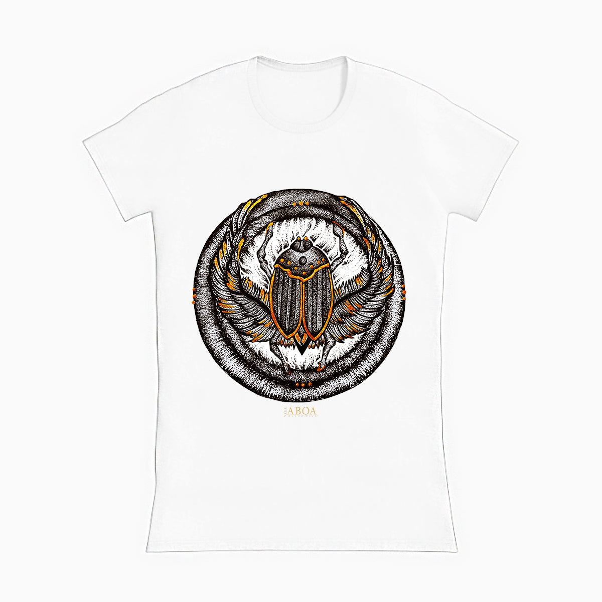 lifestyle apparel, casual clothing, unisex, stippled ink, ink art, pointillism, dot work, animal art, scarab, beetle, ink, black and white, stipple, women's t-shirt, women's fashion, women's wear, tees, t-shirt