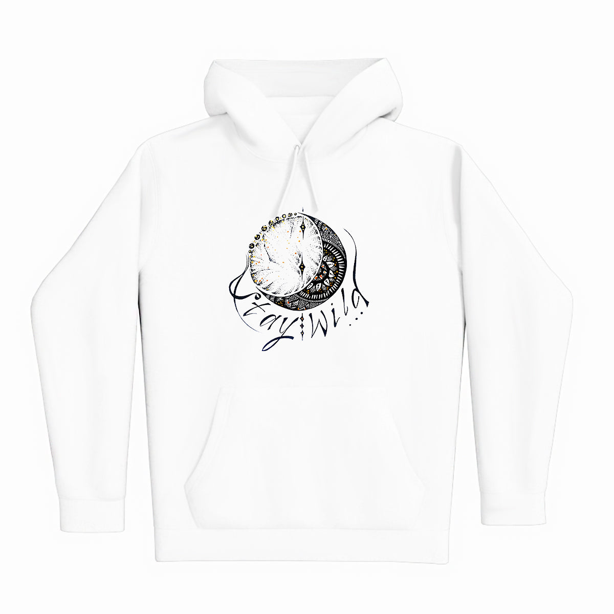 lifestyle apparel, casual clothing, unisex, stippled ink, ink art, pointillism, dot work, moon, loon lovers, mandala, love, black and white, stay wild, stipple, wild heart, free spirit, HOODY, HOODY SEASON, HOODIE, FLEECE, WINTER FASHION