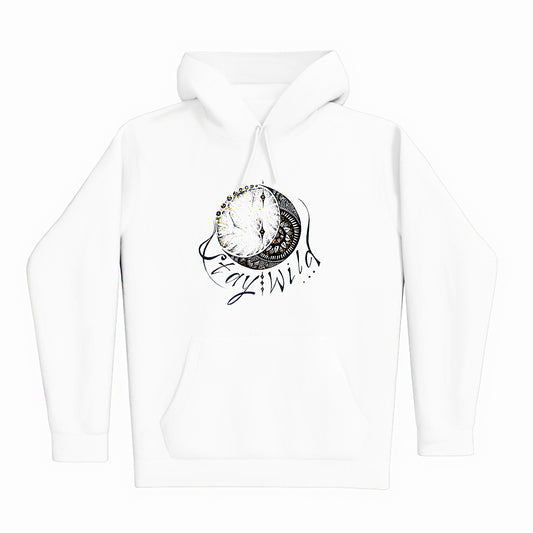 lifestyle apparel, casual clothing, unisex, stippled ink, ink art, pointillism, dot work, moon, loon lovers, mandala, love, black and white, stay wild, stipple, wild heart, free spirit, HOODY, HOODY SEASON, HOODIE, FLEECE, WINTER FASHION
