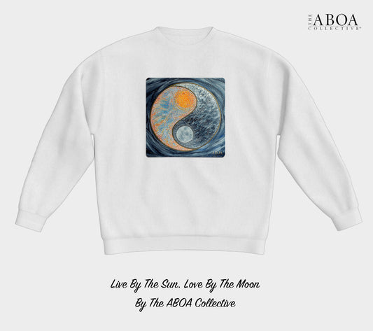 yin yang, sun and moon, artsy, artwork, crewneck, fleece, unisex, resort wear, fashion art, fashion design, activewear, lifestyle apparel, athletic wear