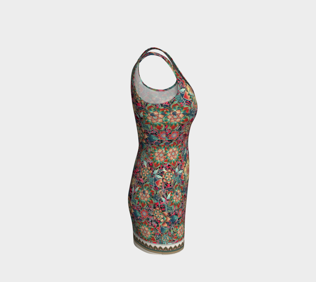 CORAL TROPICAL BODYCON DRESS