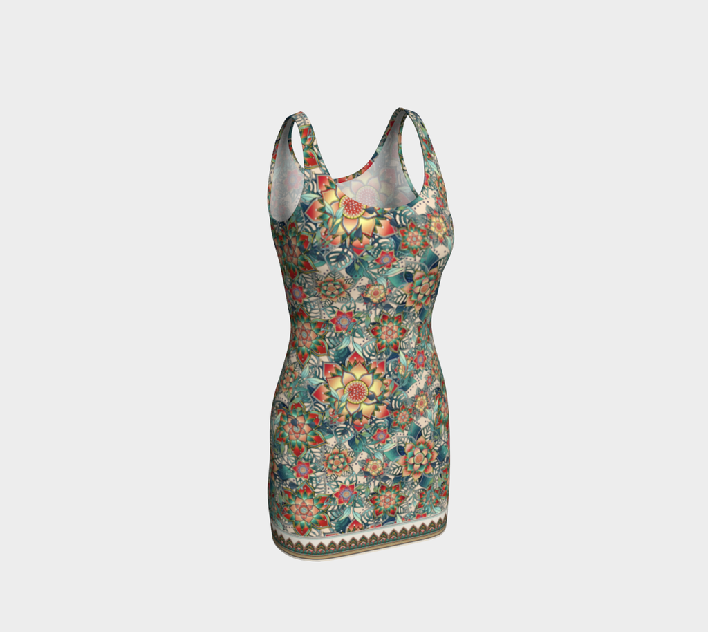 BEIGE TROPICAL BODYCON DRESS