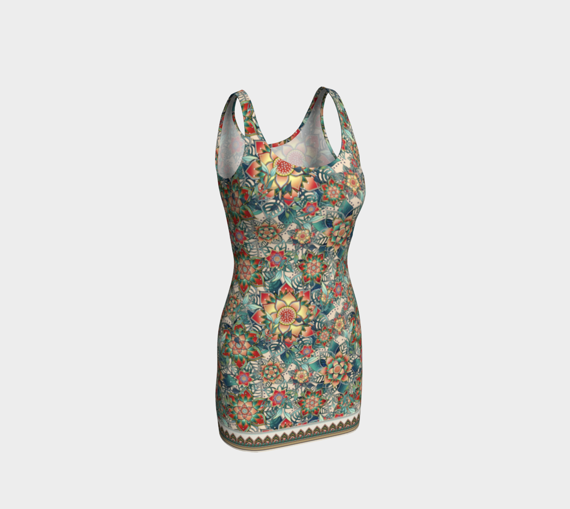 BEIGE TROPICAL BODYCON DRESS