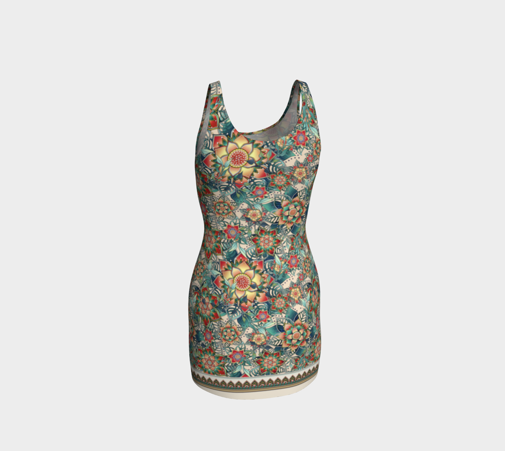 BEIGE TROPICAL BODYCON DRESS