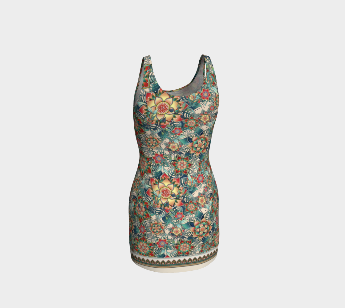 BEIGE TROPICAL BODYCON DRESS