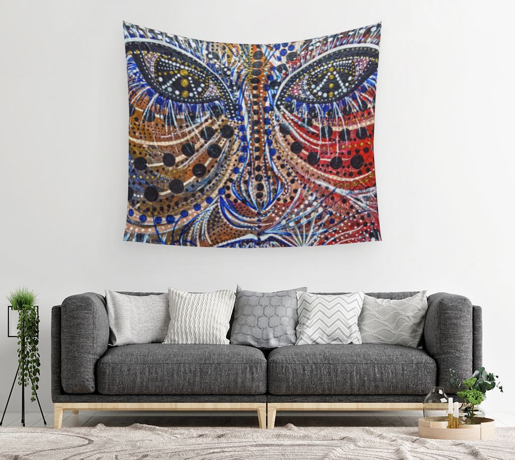 TAPESTRY, WALL TAPESTRY, WALL ART, DECOR, HOME, ART PRINT, CONTEMPORARY ART, TIME, ABSTRACT PORTRAIT, ABSTRACT ART, PORTRAIT, CONTEMPORARY ART, TRIBAL, BOHO