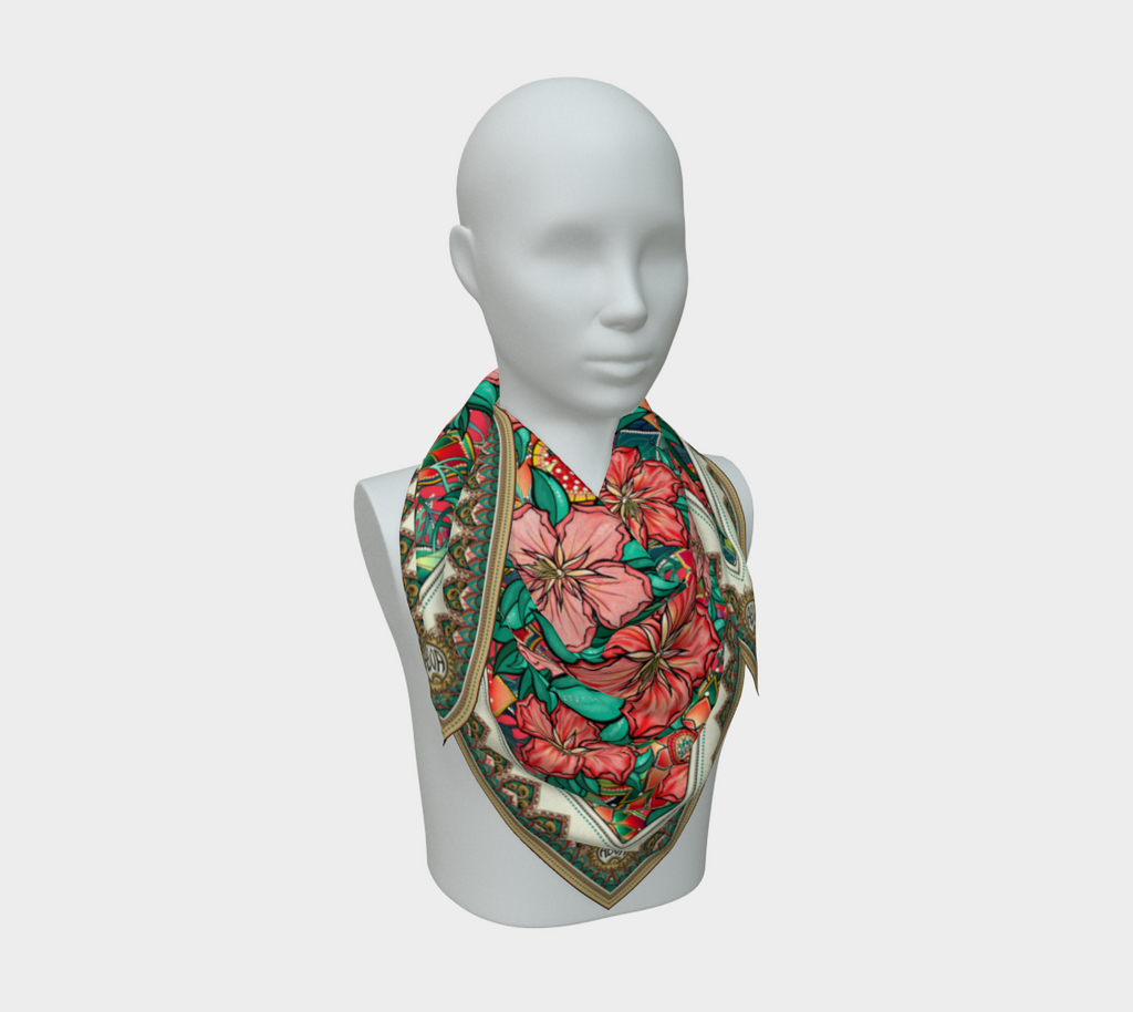 CORAL TROPICAL HIBISCUS SCARF