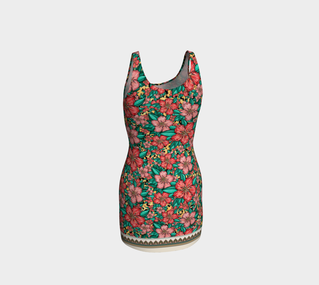 PALE GOLD HIBISCUS BODYCON DRESS