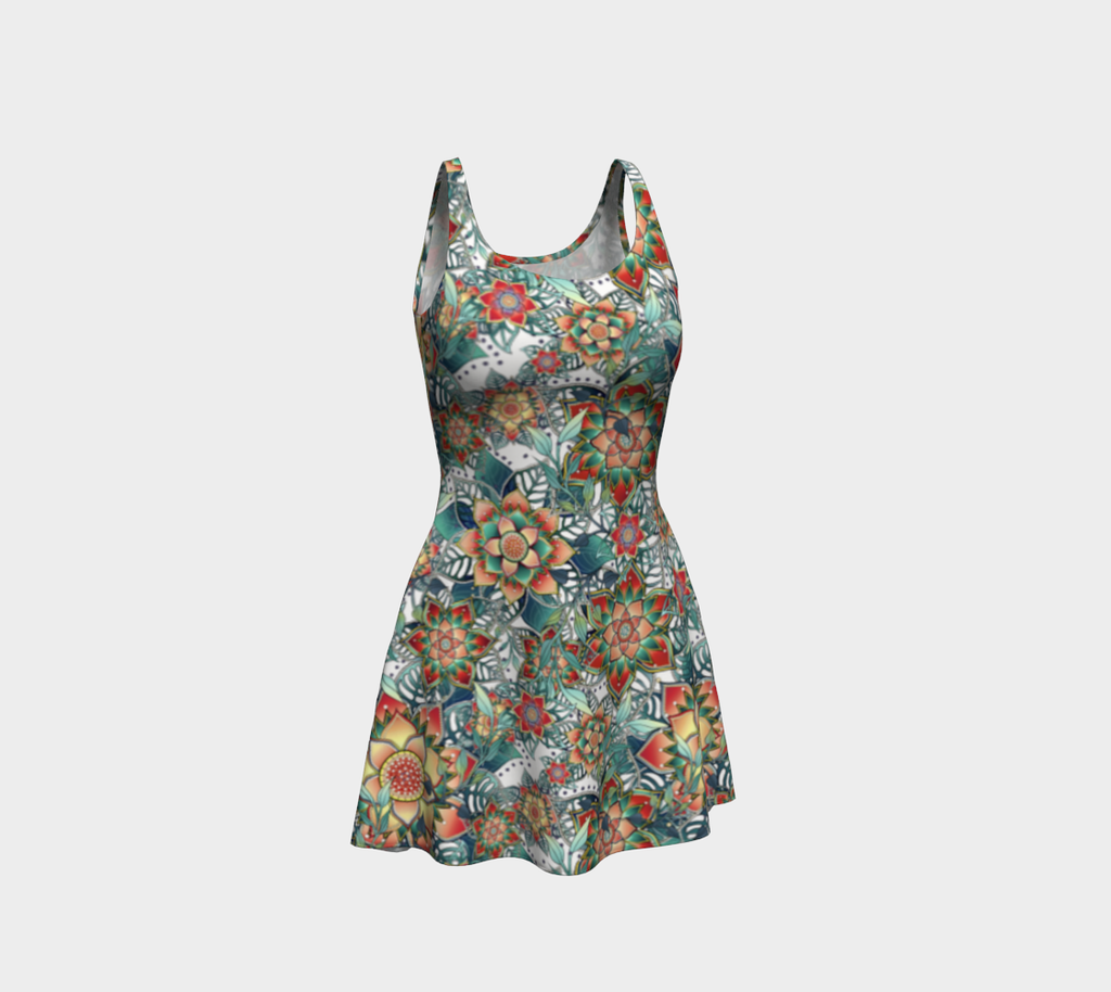 WHITE TROPICAL  ORANGE FLARE DRESS