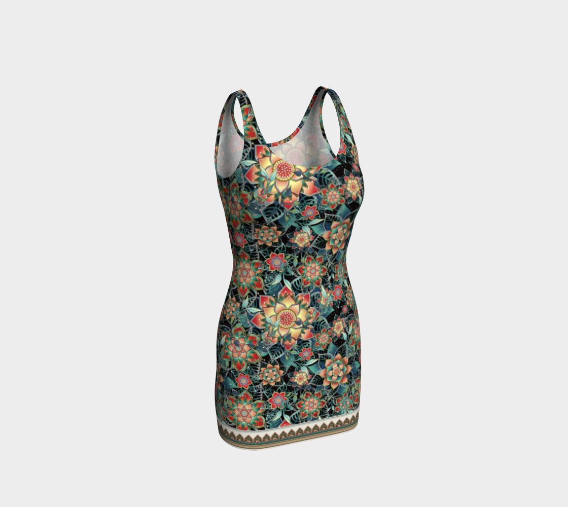 BLACK TROPICAL BODYCON DRESS