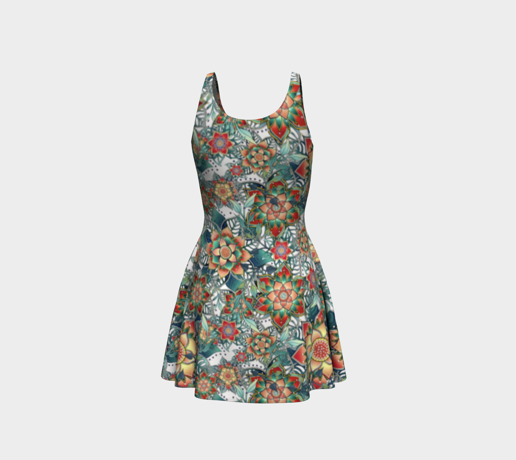 WHITE TROPICAL  ORANGE FLARE DRESS